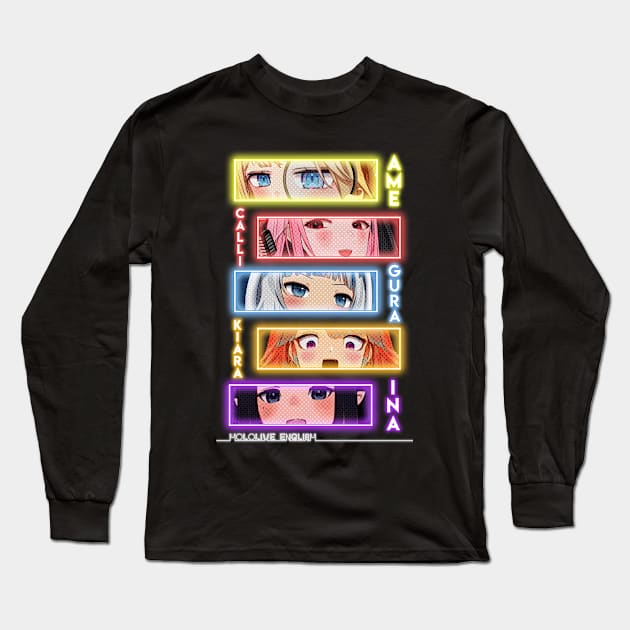 Hololive English Neon Amelia, Calliope, Gura, Kiara, Ina'nis Long Sleeve T-Shirt by TonaPlancarte